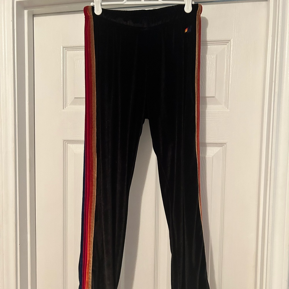 Aviator Nation Black Velvet 5-Stripe Sweatpants